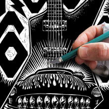 Load image into Gallery viewer, One-of-a-Kind Route 66 Original Art. Unframed 12"x16" Heavy Metal Guitar &amp; Custom Mercury.