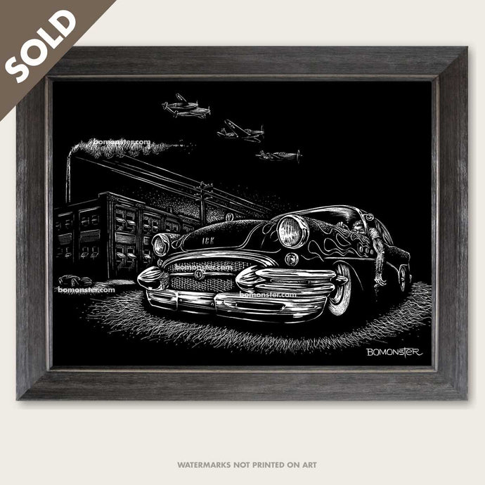 bomonster art of custom buick and detroit skyline