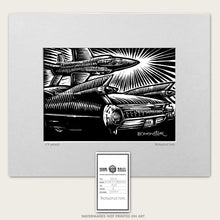 Load image into Gallery viewer, 59 cadillac art with fighter jet by bomonster