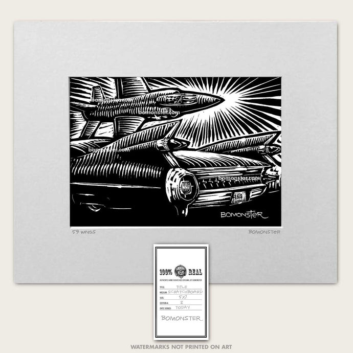 59 cadillac art with fighter jet by bomonster