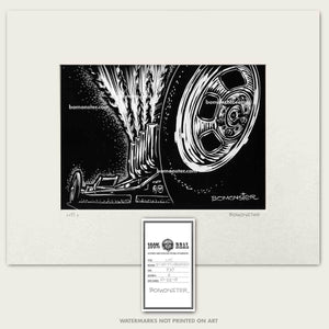 bomonster drag racing art of flaming dragster headers