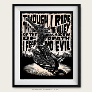 Harley Davidson art, Chopper motorcycle, David Mann, Motorcycle poster Psalm 23, Artist BOMONSTER