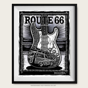 bomonster surf art of woody and fender stratocaster guitar