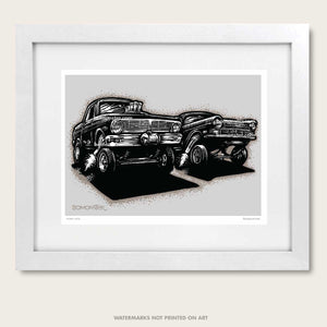 bomonster hot rod art of two ford gasser drag race cars