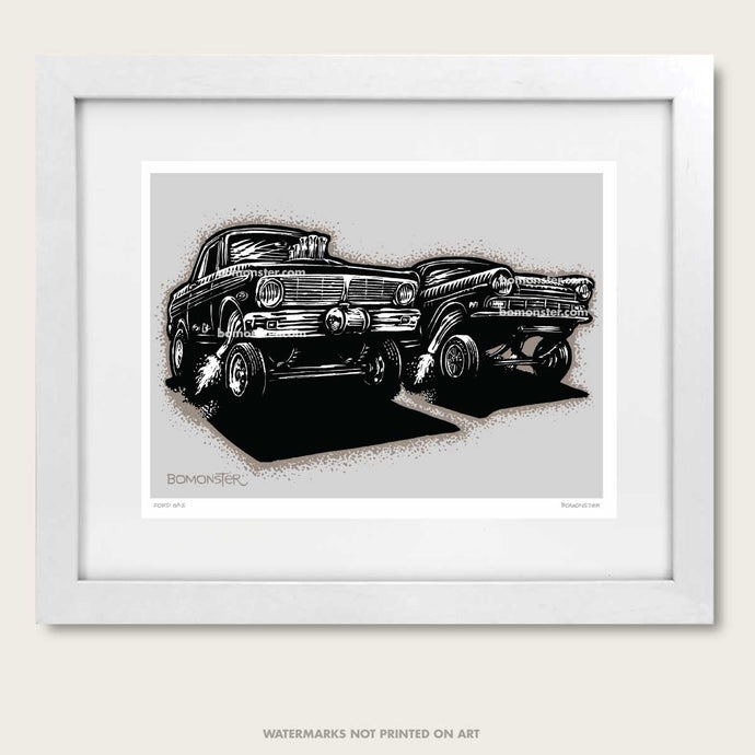 bomonster hot rod art of two ford gasser drag race cars