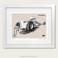Load image into Gallery viewer, winston&#39;s drag art of rat pushing monster into dragster