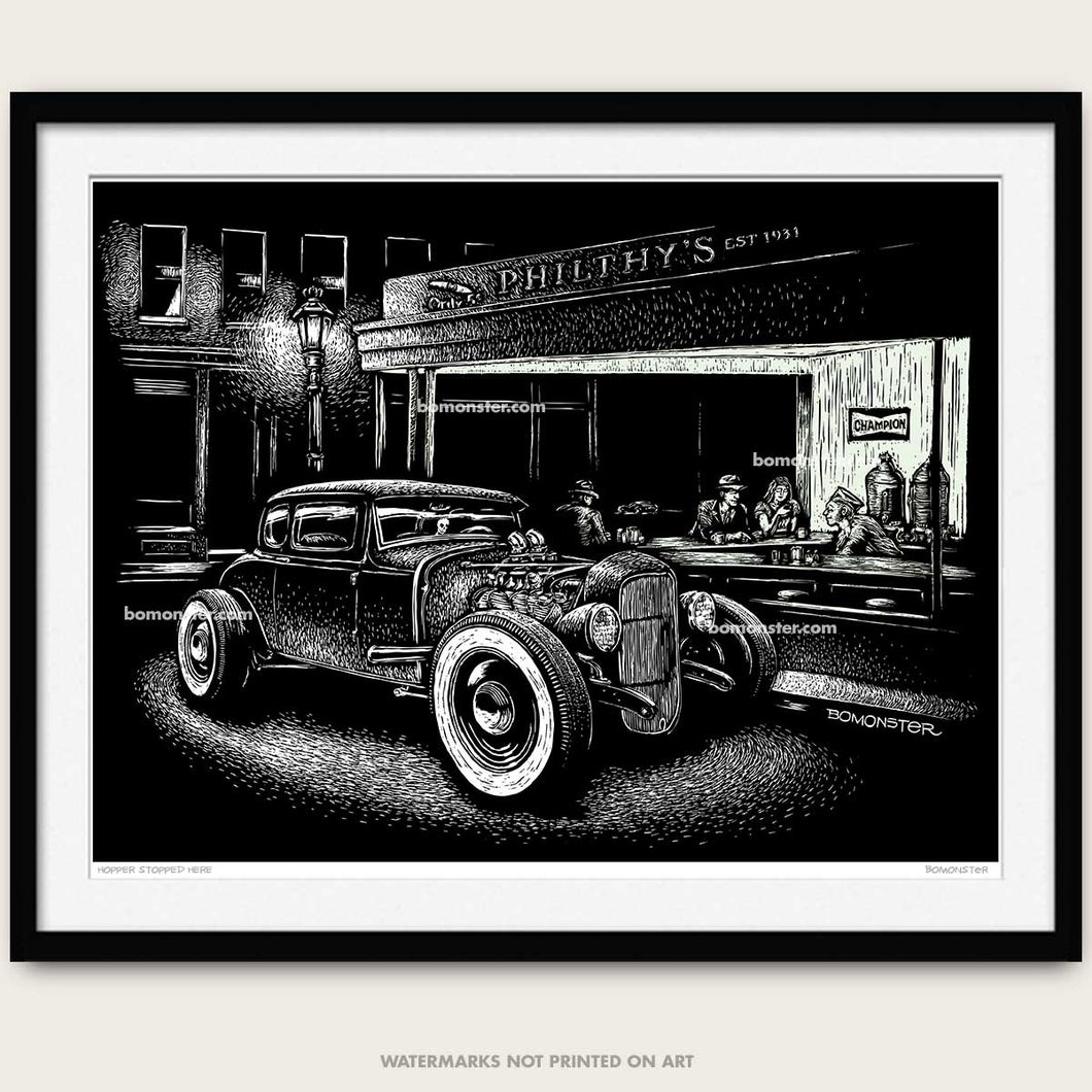 bomonster hot rod art of model a coupe added to ed hoppers nighthawks scene