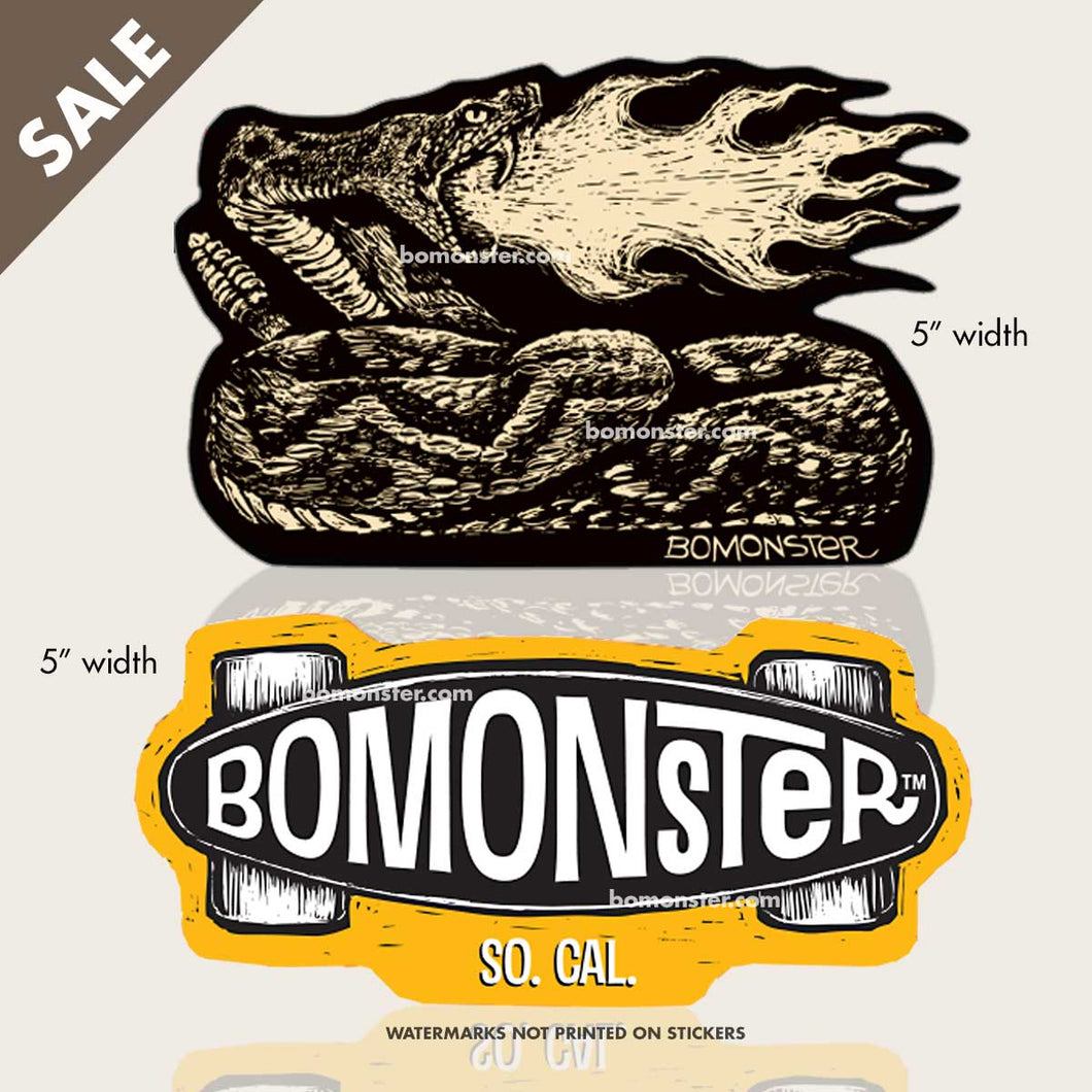 bomonster rattlesnake sticker and skateboard sticker